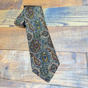 Vintage Classic Woodward Paisley Gray Multicolor Men's Tie 100% Silk Made in USA